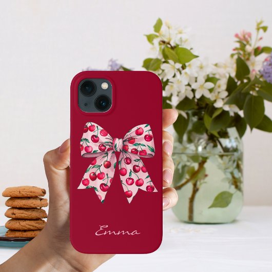 Kersen op Roze Strik,Zoet,Modern,Aquarel,Aangepast Case-Mate iPhone Case