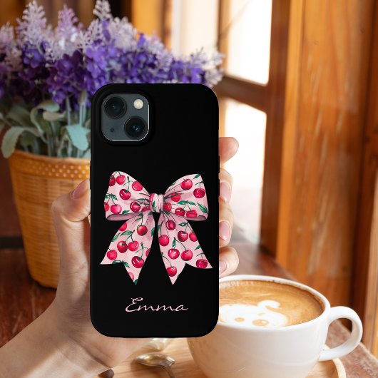 Kersen op Roze Strik,Zoet,Modern,Aquarel,Aangepast Case-Mate iPhone Case