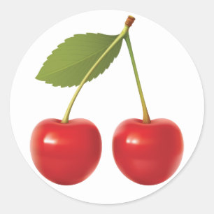 KERSEN OP STENGEL RONDE STICKER