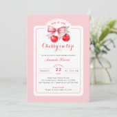 Kersen op Top Baby shower Invitation Roze Kersen Kaart (Staand voorkant)