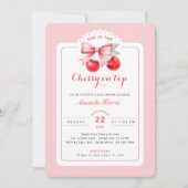 Kersen op Top Baby shower Invitation Roze Kersen Kaart (Voorkant)