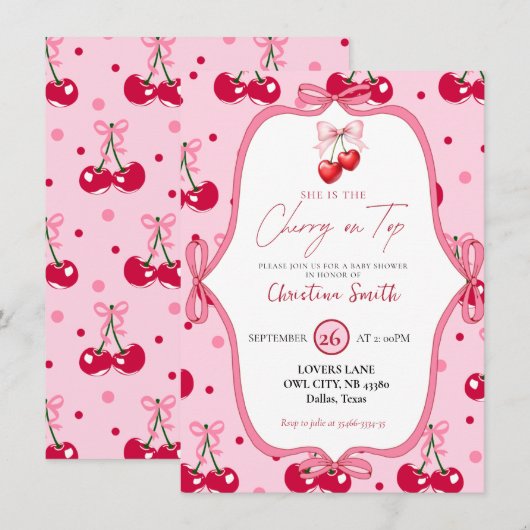 Kersen op top Baby shower roze bloesem lint Kaart (Voorkant / Achterkant)