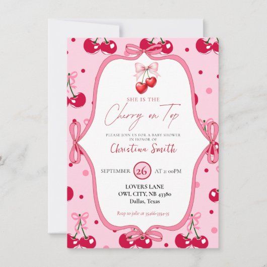 Kersen op top Baby shower roze bloesem lint Kaart (Voorkant)