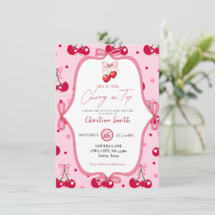 Kersen op top Baby shower roze bloesem lint Kaart