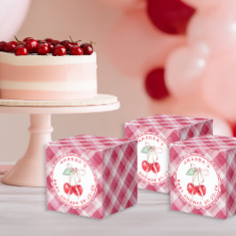 Kersen op Top Baby shower Roze Gingham Favoriet Bo Bedankdoosjes