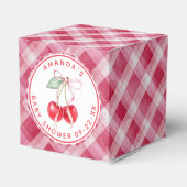 Kersen op Top Baby shower Roze Gingham Favoriet Bo Bedankdoosjes (Achterkant)