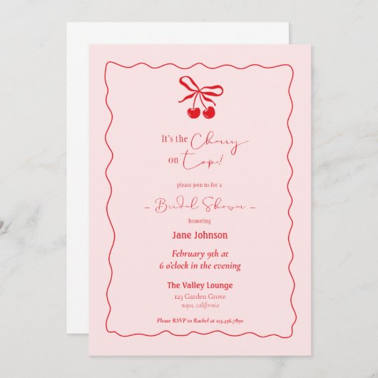 Kersen op Top Bruids Douche Uitnodiging (Voorkant / Achterkant)