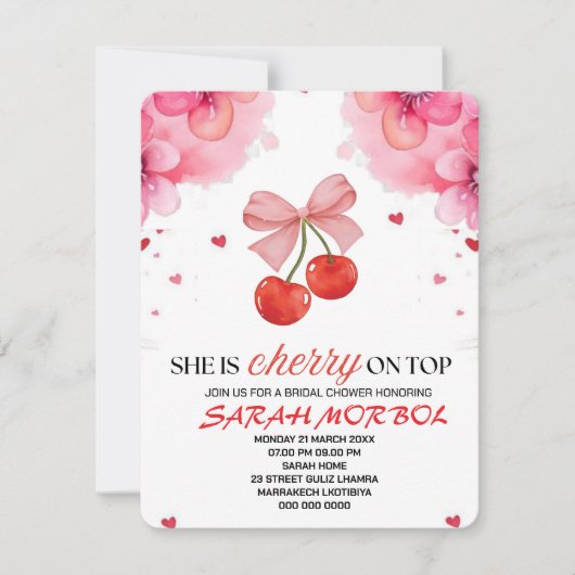 Kersen op Top Bruids Douche Uitnodiging Set Templa (Voorkant)