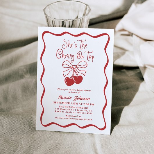 Kersen op top Coquette Bruids Douche Uitnodiging