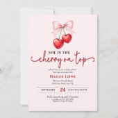 Kersen op Top Custom Coquette Roze Bow Baby shower Kaart (Voorkant)