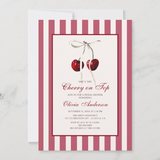 Kersen op top gestreept Vrijgezellenfeest Kaart (Voorkant)