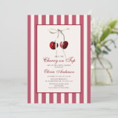 Kersen op top gestreept Vrijgezellenfeest Kaart (Staand voorkant)