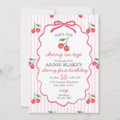 Kersen op Top Girl 1e verjaardag uitnodiging (Voorkant)