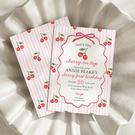 Kersen op Top Girl 1e verjaardag uitnodiging