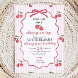Kersen op Top Girl 1e verjaardag uitnodiging