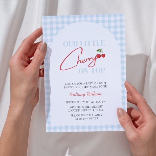 Kersen op Top Modern Geruit Baby shower Kaart