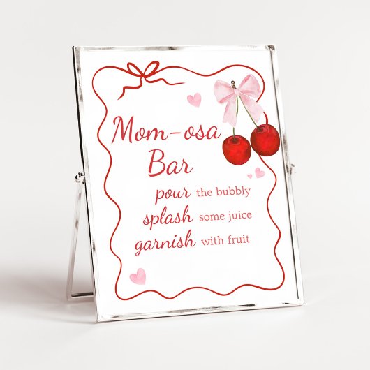 Kersen op Top Roze Bow Baby shower Mom Osa Bar Poster
