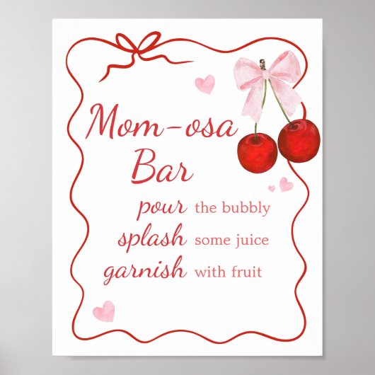 Kersen op Top Roze Bow Baby shower Mom Osa Bar Poster (Voorkant)