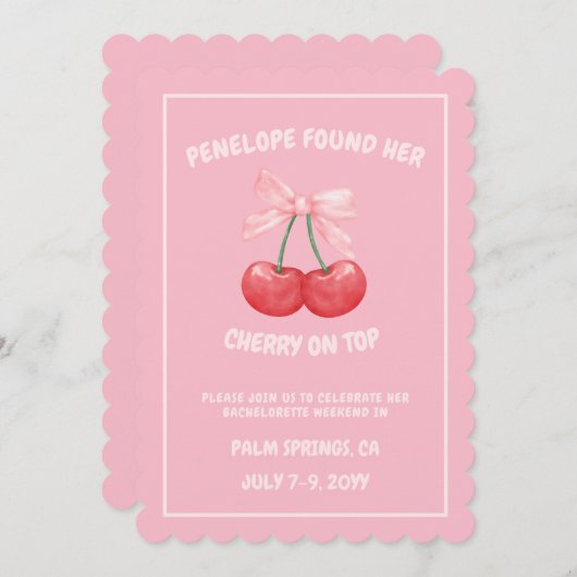 Kersen op Top Sweet Bow Bachelorette Uitnodiging (Voorkant / Achterkant)
