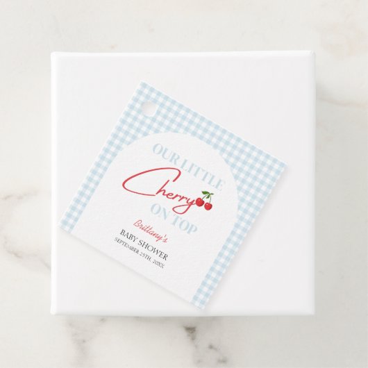 Kersen op Top Tartan Plaid Baby shower Bedankjes Labels (In situ)