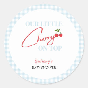 Kersen op Top Tartan Plaid Baby shower Ronde Sticker