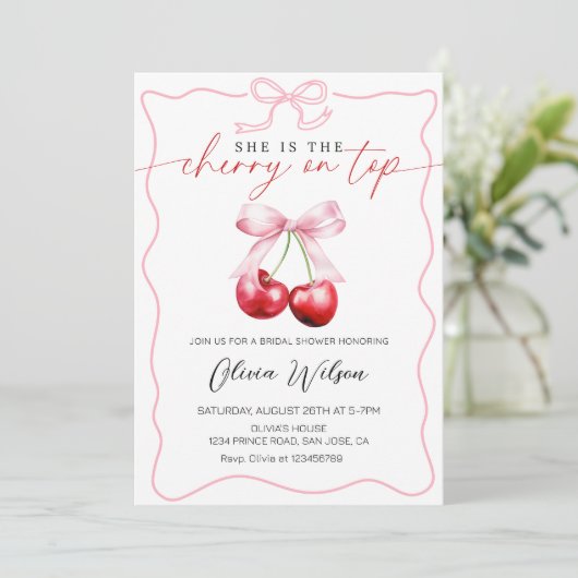 Kersen op Top Vrijgezellenfeest- Sweet & Elegant P Kaart (Staand voorkant)