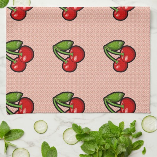 Kersen op ventilator theedoek (Gevouwen)