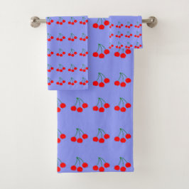 Kersen op Violet Bath Towel Set Bad Handdoek