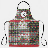 Kersen op zwarte gingham monogram schort (Voorkant)