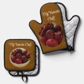 Kersen, Oven Mitt & Pot Houder Set (Voorkant / Achterkant)