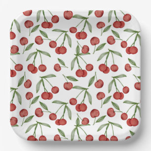 Kersen Papieren Borden, Rode Fruit Feestje Bordje