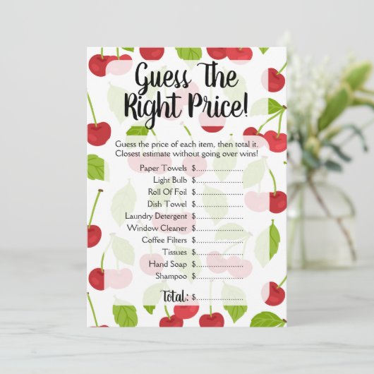 Kersen Raad de Prijs Bruidsborrel Spel Kersen Kaart (Staand voorkant)