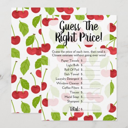 Kersen Raad de Prijs Bruidsborrel Spel Kersen Kaart (Voorkant / Achterkant)