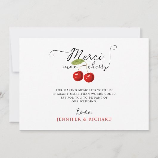 kersen rood wit rustieke bruiloft foto bedankkaart (Achterkant)