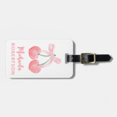 Kersen & Roze Bow Coquette Esthetisch Meisje Schat Bagagelabel (Voorkant horizontaal)