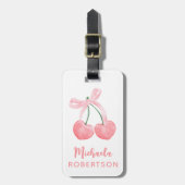 Kersen & Roze Bow Coquette Esthetisch Meisje Schat Bagagelabel (Voorkant verticaal)