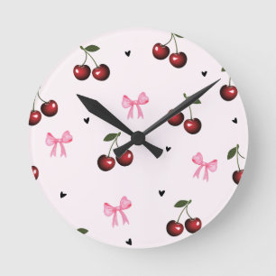 Kersen & Roze Strikken Patroon - Coquette Esthetie Ronde Klok