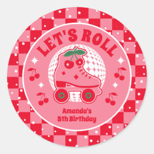 Kersen Schaatsen   Retro Rolschaatsen Verjaardag Ronde Sticker
