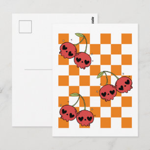 Kersen Schedel Schaakbord – Punk Muur Kunst Briefkaart