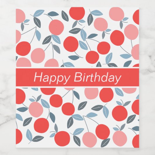 Kersen seizoen moderne patronen gelukkige verjaard wijn etiket (Enkel label)