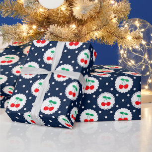 Kersen Stippenpatroon – Retro Fruit Cadeau & Decor Cadeaupapier