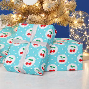Kersen Stippenpatroon – Retro Fruit Cadeau & Decor Cadeaupapier