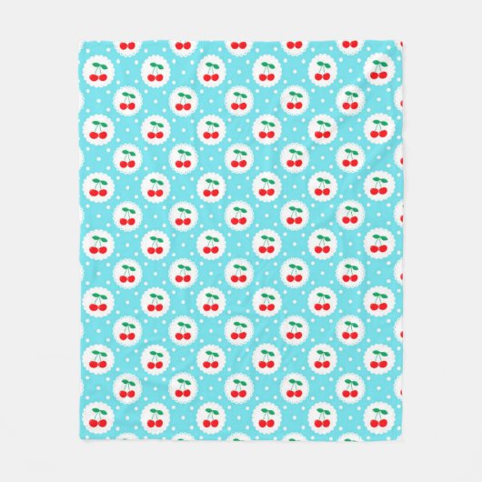 Kersen Stippenpatroon – Retro Fruit Cadeau & Decor Fleece Deken (Voorkant)