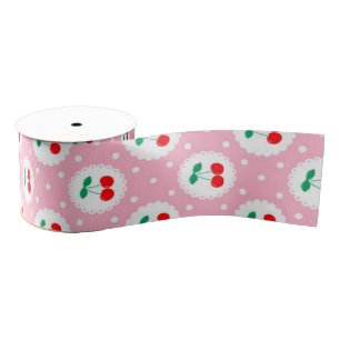 Kersen Stippenpatroon – Retro Fruit Cadeau & Decor Grosgrain Lint