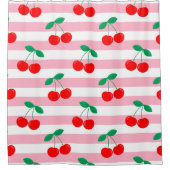 Kersen Streep Patroon – Retro Fruit Cadeau & Decor Douchegordijn (Voorkant)