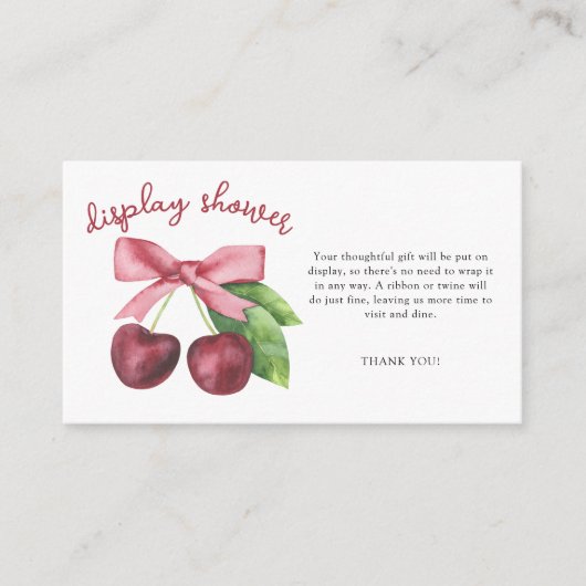 Kersen strik baby shower - display shower informatiekaartje (Voorkant)