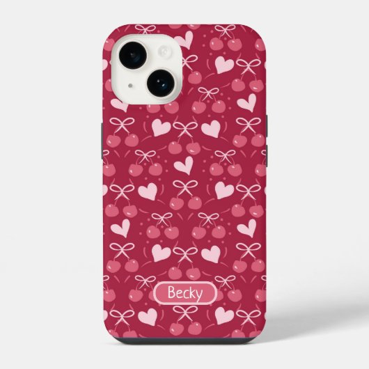 Kersen Strikken Harten rood en Roze iPhone Hoesje (Achterkant)