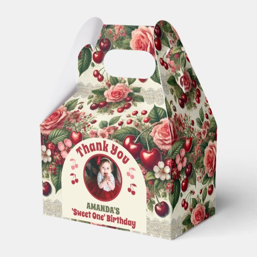  kersen 'Sweet One' 1e verjaardag foto Bedankdoosjes (Voorkant Zijde)