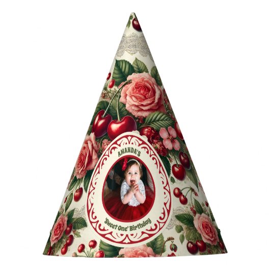  kersen 'Sweet One' 1e verjaardag foto Feesthoedjes (Voorkant)