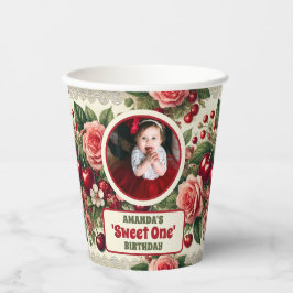  kersen 'Sweet One' 1e verjaardag foto Papieren Bekers